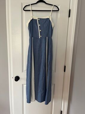 Blue and Cream Spaghetti Strap Maxi Dress
